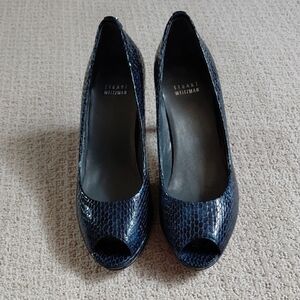 Stuart Weitzman Blue Peep-Toe Heels